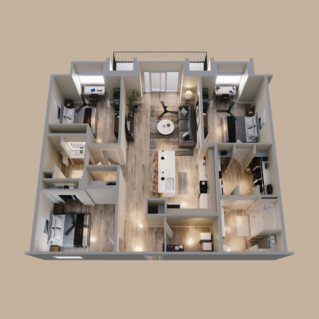 Stone Village Apartments – Reno NV – Three Bedroom (The Marble) – 3D ...