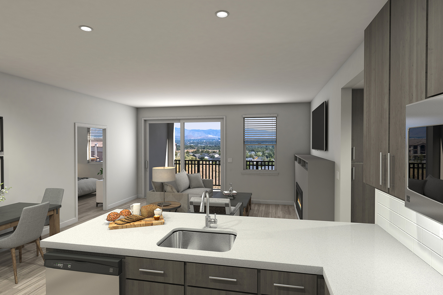 The Overlook at Keystone Canyon Apartments - Reno NV - Three Bedroom - Living Room & Patio